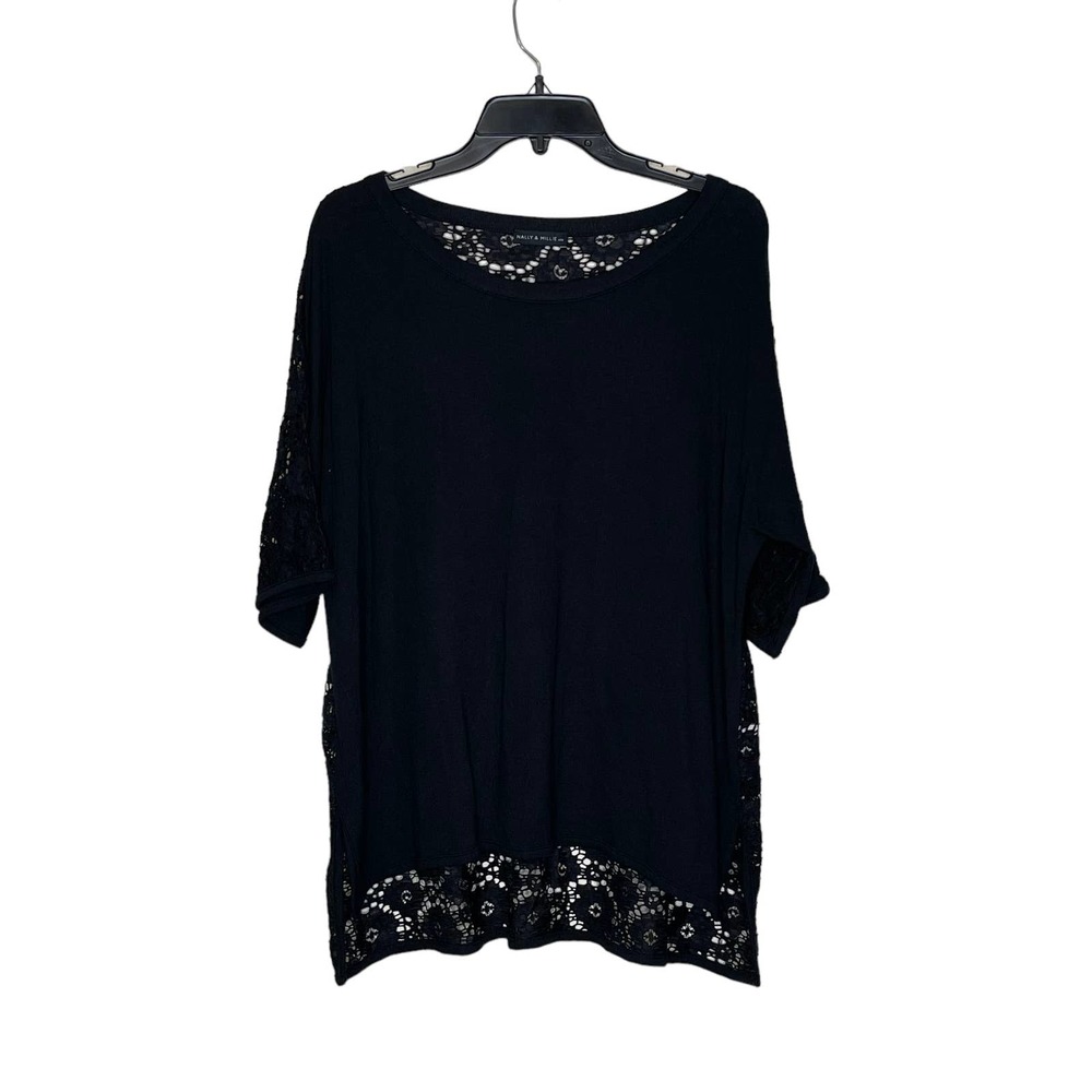 Nally & Millie Blouse Top One Size‎ Black With Lace Back Stretch Womens